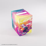 Colorful card game box with superhero design on a white background