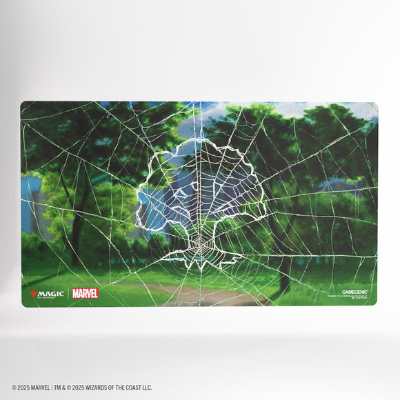 Spider web design on a product with Marvel and Gamegenic logos.