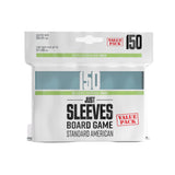 Pack of 150 board game sleeves with visible branding on a white background