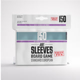 Pack of Just Sleeves board game sleeves with purple color core on a white background
