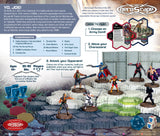 HeroScape game packaging with character figures, dice, and game instructions.