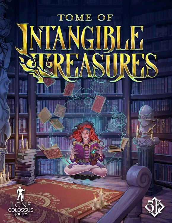 Cover of 'Tome of Intangible Treasures' with a character in a library setting.