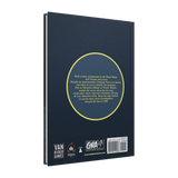 Back cover of a book with text and logos on a white background