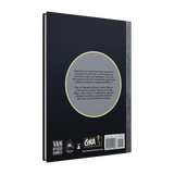 Back cover of a book with text and branding on a white background