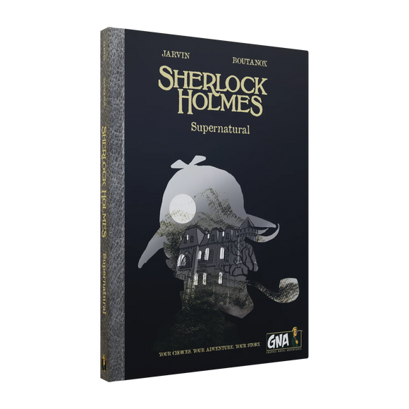 Book titled 'Sherlock Holmes Supernatural' with a dark cover and Sherlock Holmes silhouette.