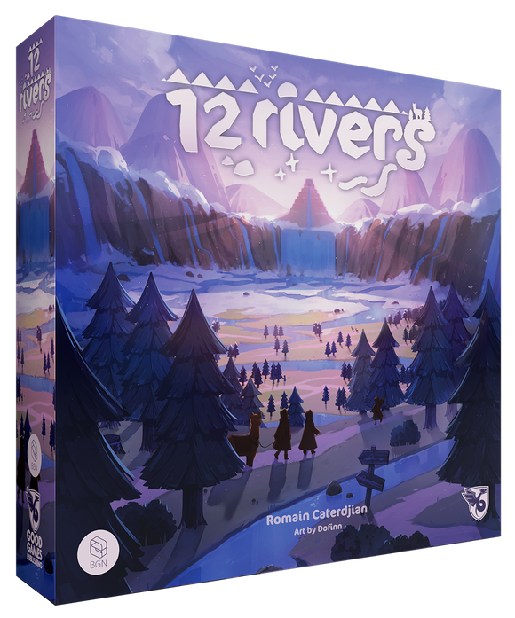 Board game box titled '12 Rivers' with a scenic illustration on the cover.