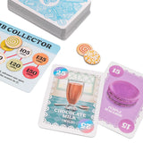 Card game components including cards and tokens on a white background