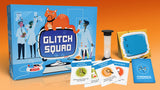 Glitch Squad game box with cards and components on an orange background