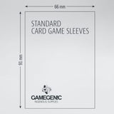 Measurement chart for standard card game sleeves with Gamegenic logo