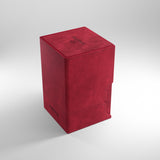 Red deck box on a light gray background
