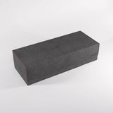 Black rectangular box with red stitching on a white background