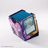 Card holder with a card displaying a fantasy scene on a white background