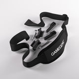 Black waist bag with adjustable straps and hardware components on a light gray background, featuring the 'GAMECENC' brand.