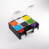 Colorful paint palette with a transparent lid on a white background