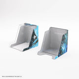 Two card holders with blue and white designs on a white background