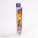 Card game playmat packaging with artwork on a white background