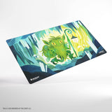 Fantasy-themed playmat with a green creature design on a white background