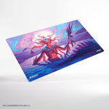 Colorful game mat with fantasy characters on a white background
