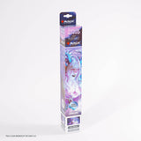 Card game playmat packaging with character illustration on a white background