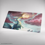 Fantasy-themed gaming mat with dragon and mystical design on a light gray background