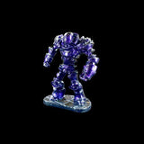 Metallic blue figurine on a black background