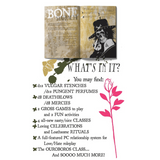 Open book with a pirate illustration and promotional text for a product or game.