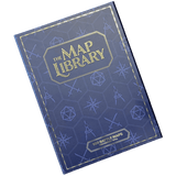 Blue book titled 'The Map Library' with geometric patterns on a green background