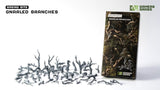 Gnarled branches and their packaging on a white background