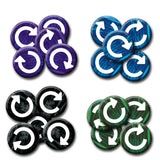 Set of circular buttons with white arrows on a white background