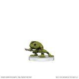 Green frog-like creature figurine holding a dagger on a white base with a white background.