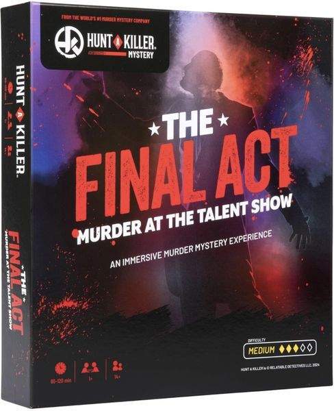 Box for 'The Final Act: Murder at the Talent Show' murder mystery game by Hunt Killer Mystery.