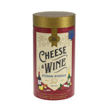 Jigsaw puzzle box titled 'Cheese & Wine' with a gold lid on a white background
