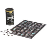 Puzzle with coffee-themed design and a canister labeled 'Coffee Lover's' on a white background