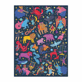 Colorful illustration of zodiac signs on a dark blue background