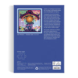 Back of a Liberty puzzle packaging with colorful design and text.