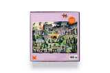 Puzzle box with a colorful illustration of a town on a white background
