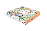 Book box with illustrations and text on a white background