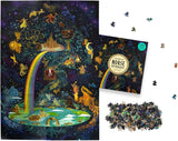 Norse mythology-themed puzzle set with packaging and pieces on a white background