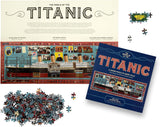Jigsaw puzzle set titled 'The World of the Titanic' with packaging and pieces displayed.