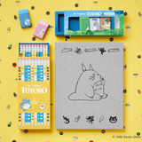 My Neighbor Totoro stationery set on a yellow background with character illustrations.