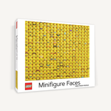 LEGO Minifigure Faces puzzle box with various yellow faces on a white background