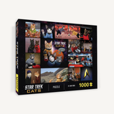 Star Trek Cats puzzle box with images of cats in Star Trek uniforms on a black background