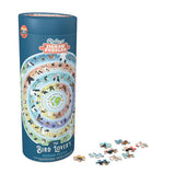 Jigsaw puzzle packaging with illustrations of birds and a world map, featuring the brand 'Ridley's'.