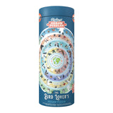 cylindrical packaging of Ridley's Jigsaw Puzzles with bird-themed design