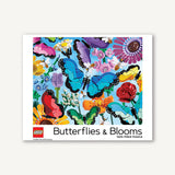 LEGO Butterflies & Blooms puzzle packaging with colorful butterflies and flowers on a blue background.