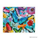 Colorful LEGO mosaic of butterflies and flowers on a blue background
