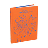 Orange notebook with blue illustration and 'Howl's Moving Castle' text on a white background
