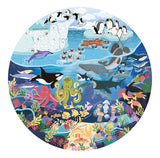 Round illustration of various animals in different habitats