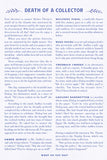 Text document titled 'Death of a Collector' with character names and descriptions.