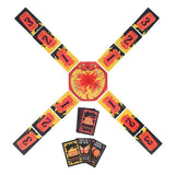 Set of cards with red and black designs on a white background